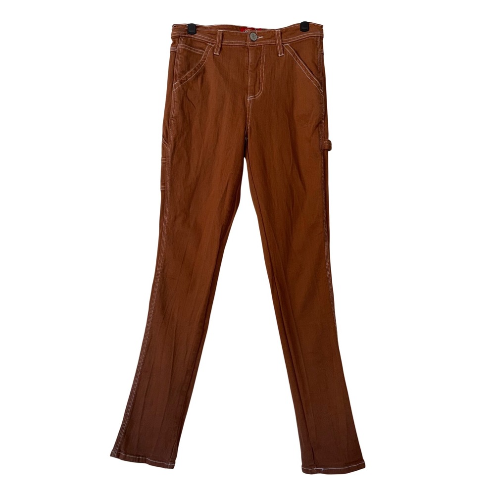 Dickies Girl Rust Brown Carpenter Pants Contrast Stitch Slim Straight Size 5/27